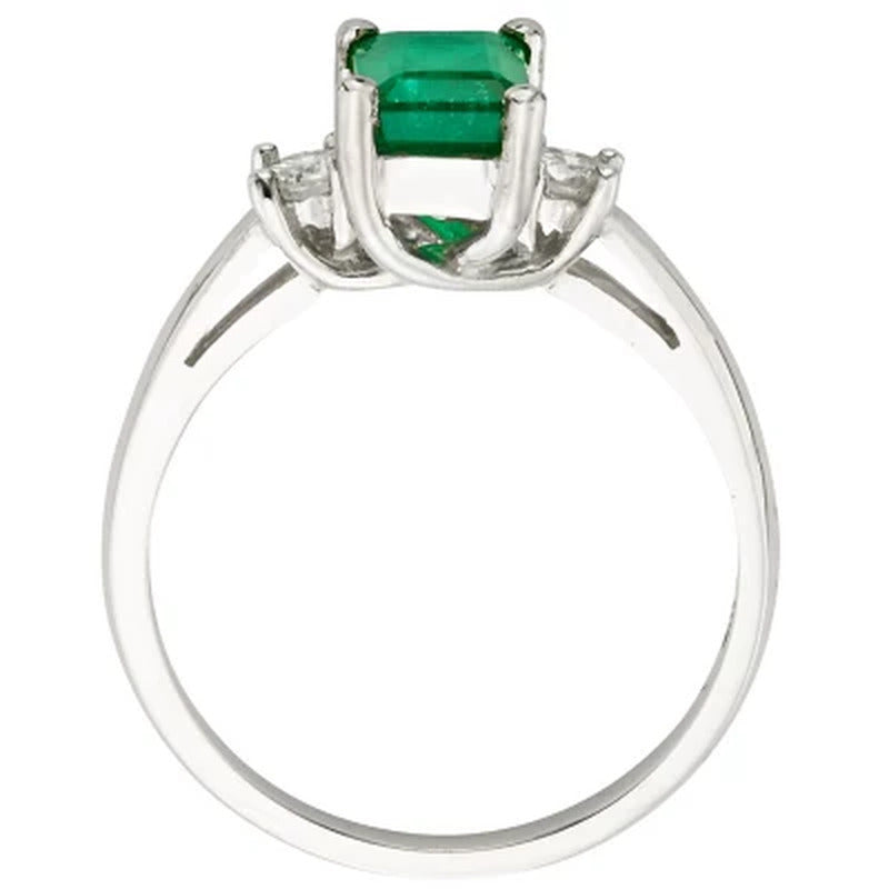 Three Stone Octagonal Emerald Ring with .20CT. T.W. Diamond Set in 14K Gold