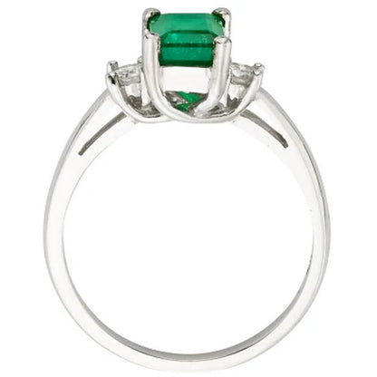 Three Stone Octagonal Emerald Ring with .20CT. T.W. Diamond Set in 14K Gold