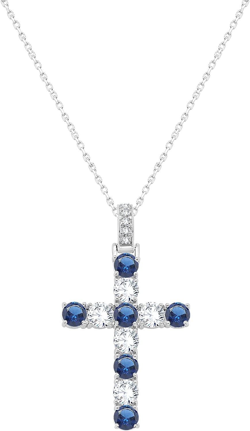 3.20MM round Cut Simulated Multicolor Gemstone & 0.70 Cttw Natural Diamond Cross