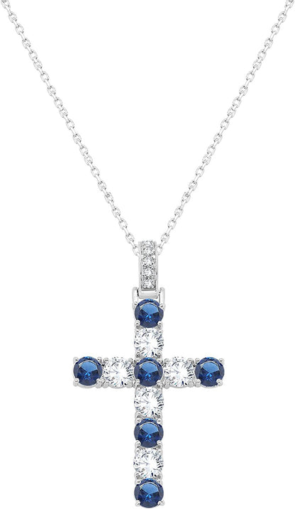 3.20MM round Cut Simulated Multicolor Gemstone & 0.70 Cttw Natural Diamond Cross
