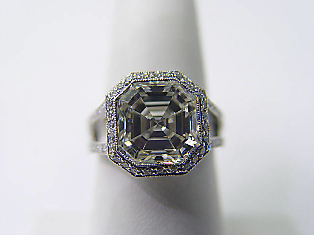 EGL CERTIFIED H COLOR VS2 CLARITY DIAMOND ASSCHER SHAPE CENTER ENGAGEMENT RING