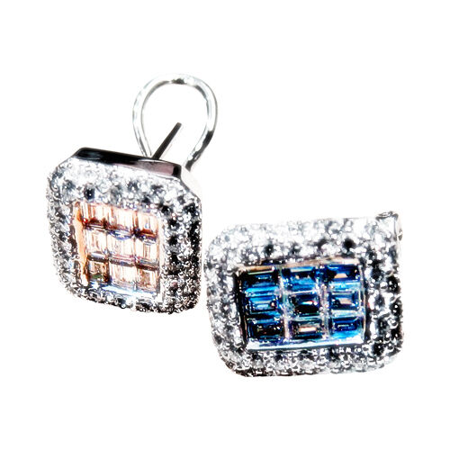 diamond earring straight baguette invisible set round diamond earring