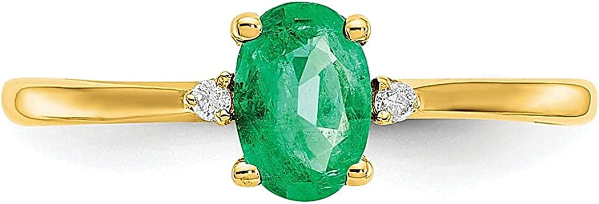 14K Yellow Gold Diamond Green Emerald Birthstone Band Ring Size 6.00 Stone May F