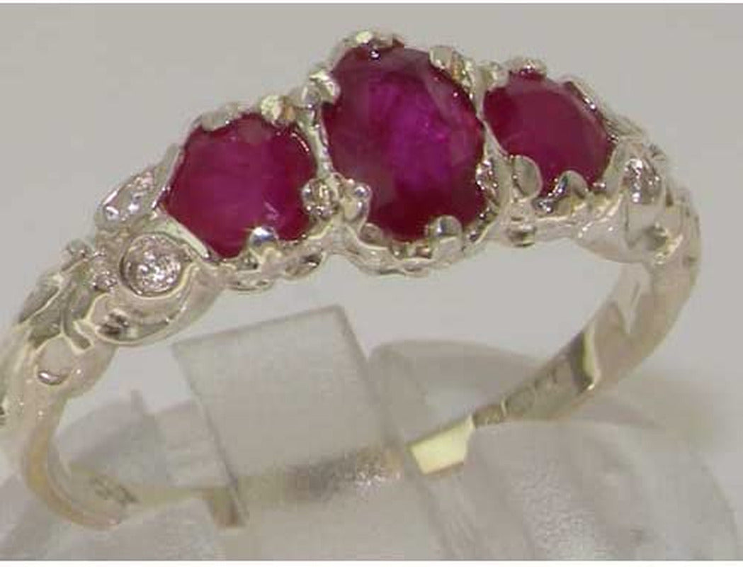 925 Sterling Silver Real Genuine Ruby Womens Band Ring