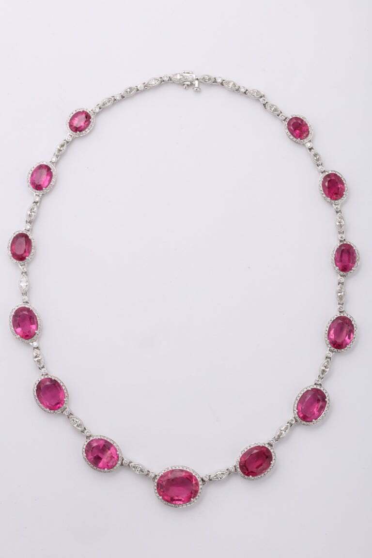 Pink Rubellite and Diamond Necklace