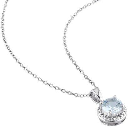 Aquamarine Halo Pendant in Sterling Silver