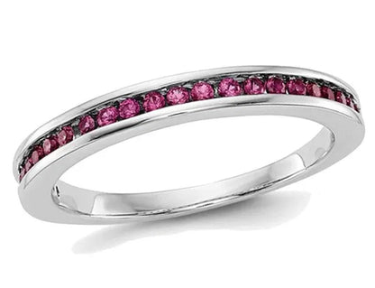 Natural Ruby Semi-Eternity Wedding Band Ring 1/3 Carat (Ctw) in 14K White Gold