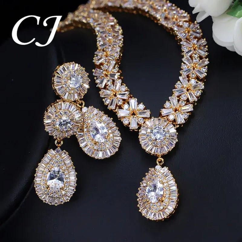 CANDICE African 18K Gold Plating Hand-Inlay CZ Diamond Pendant Necklace and Earr