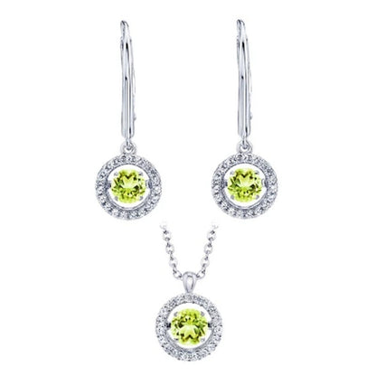 Dancing Genuine Peridot Pendant and Earring Set with in Sterling Silver