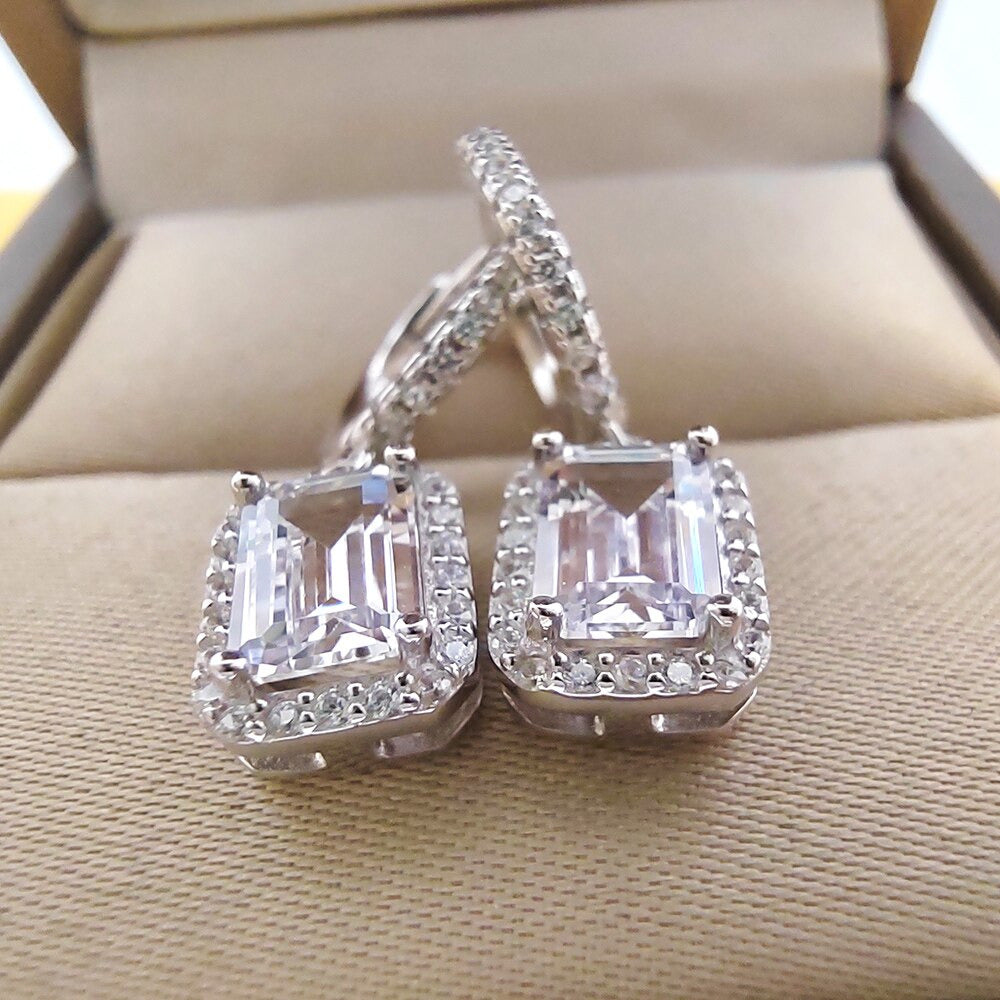 1+1CT 5X7MM Emerald Cut Rectangular Moissanite Earrings Passed the