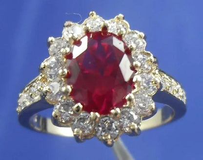 Pretty 3.16Ct Ruby&White Diamonique Wedding Engagement 14K Yellow Gold Filled Ri