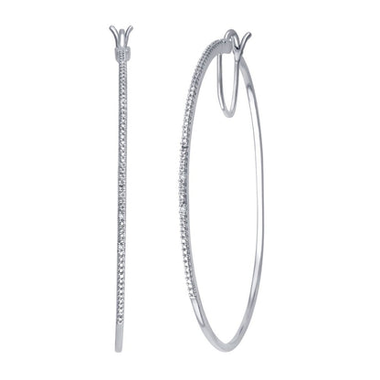 Genuine 0.02 Carat Natural Diamond Accent Hoop Earrings in 14K White Gold Plated