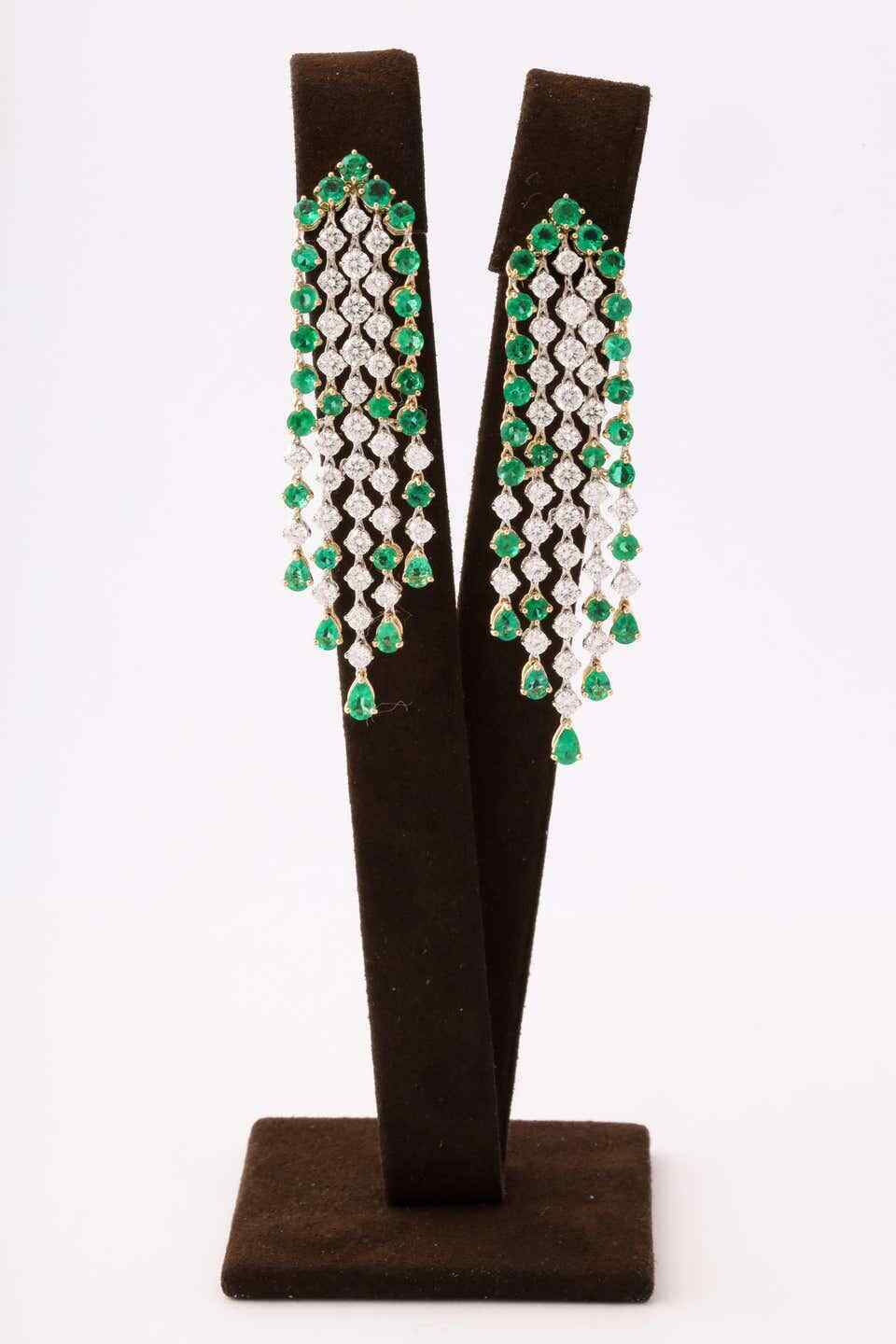 Green Emerald and Diamond Earrings