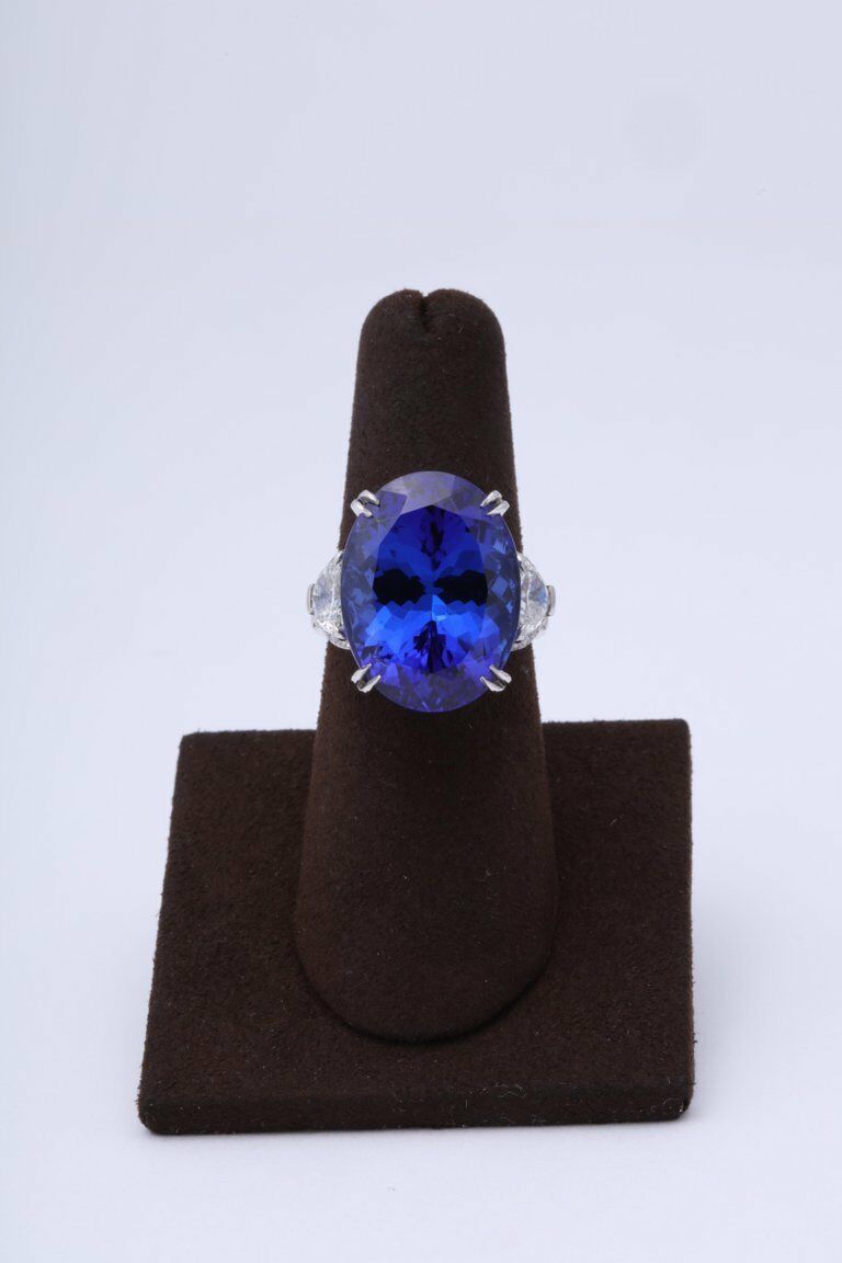 20 Carat Royal Blue Tanzanite and Diamond Ring