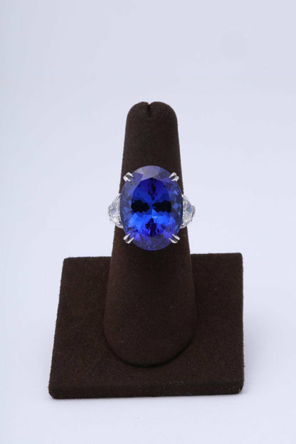20 Carat Royal Blue Tanzanite and Diamond Ring