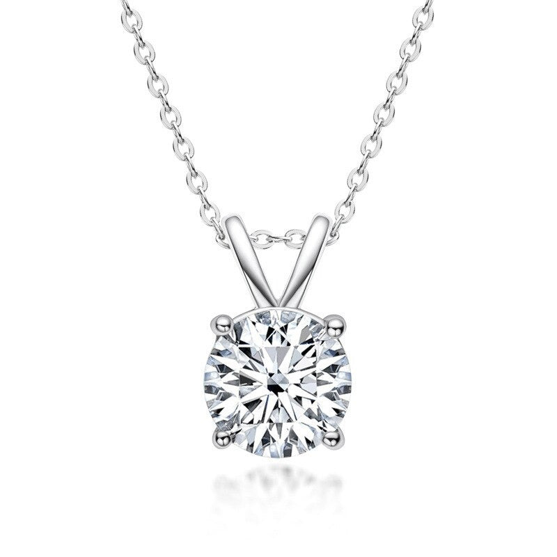 1 Carat D Color Moissanite Classic round Pendant Necklace 100% 925 Sterling