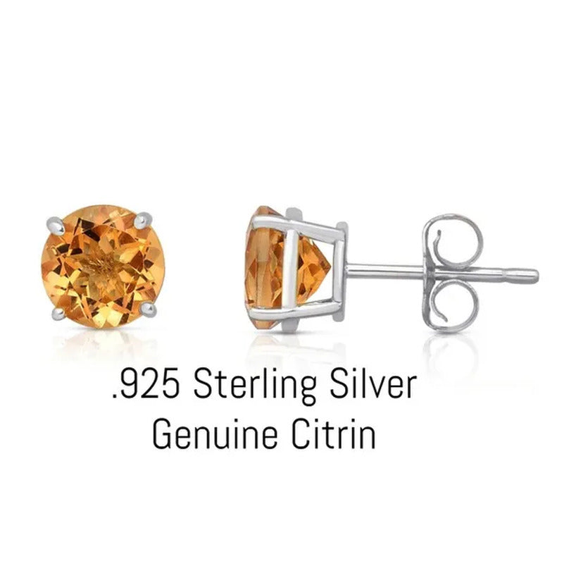 Sterling Silver round Cut Citrin Stud Earrings