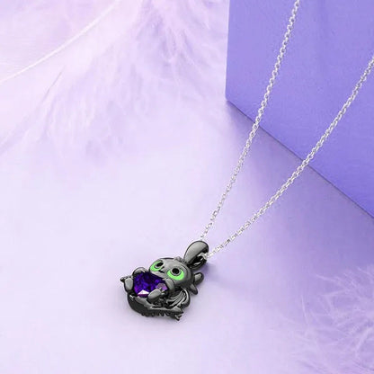 Three-Color Dragon Necklace Pendant Cute Ladies Necklace Heart Gemstone Fashion