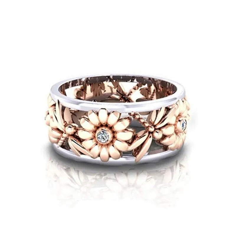 New Fashion Women Jewellery Fine Sunflower Chrysanthemum DIAMOND RING Silver Wed
