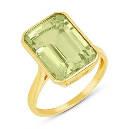 Prasiolite Emerald Shaped Ring in 14 Karat Yellow Gold