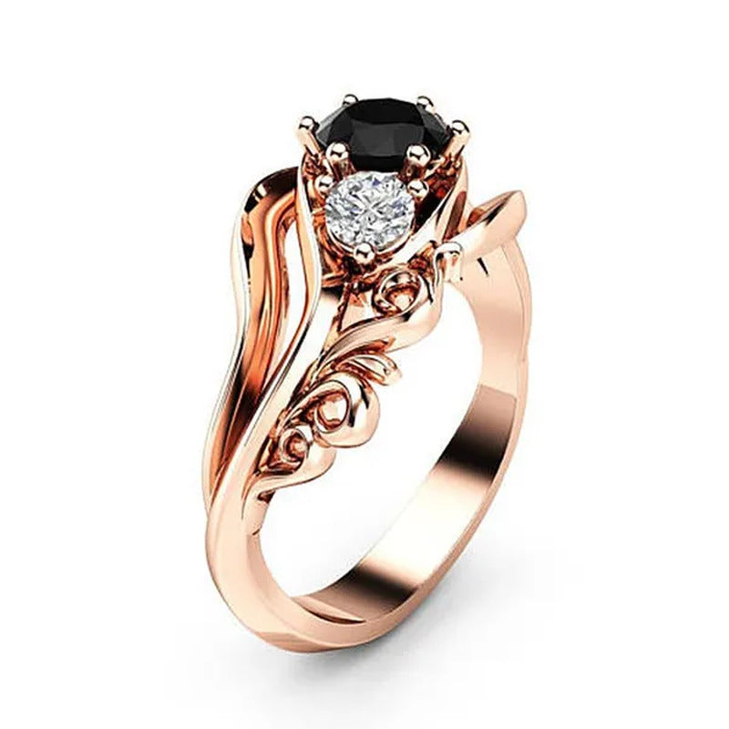 Gorgeous Black Engagement Ring Rose Wedding Bridal Rings