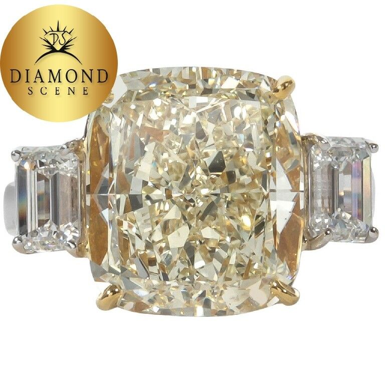 GIA Gemologist Fancy Yellow 10.06 Carat Cushion Cut Diamond Ring