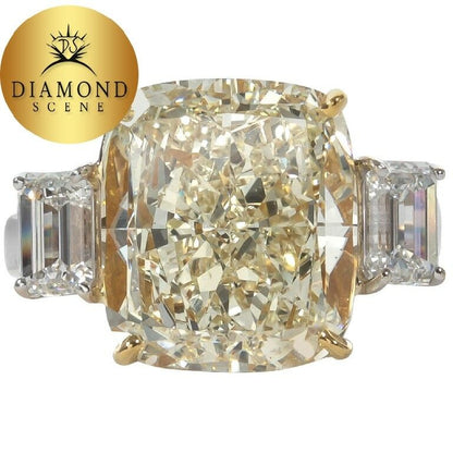 GIA Gemologist Fancy Yellow 10.06 Carat Cushion Cut Diamond Ring