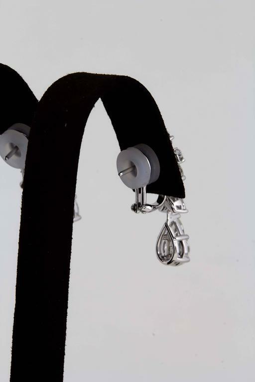 DIAMOND DANGLE DROP EARRING 3.25 CT PEAR MARQUISE ROUND 18 K WHITE GOLD DROP
