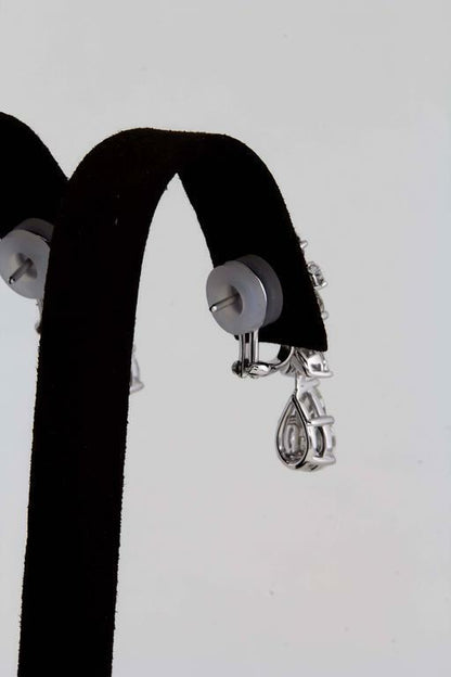 DIAMOND DANGLE DROP EARRING 3.25 CT PEAR MARQUISE ROUND 18 K WHITE GOLD DROP
