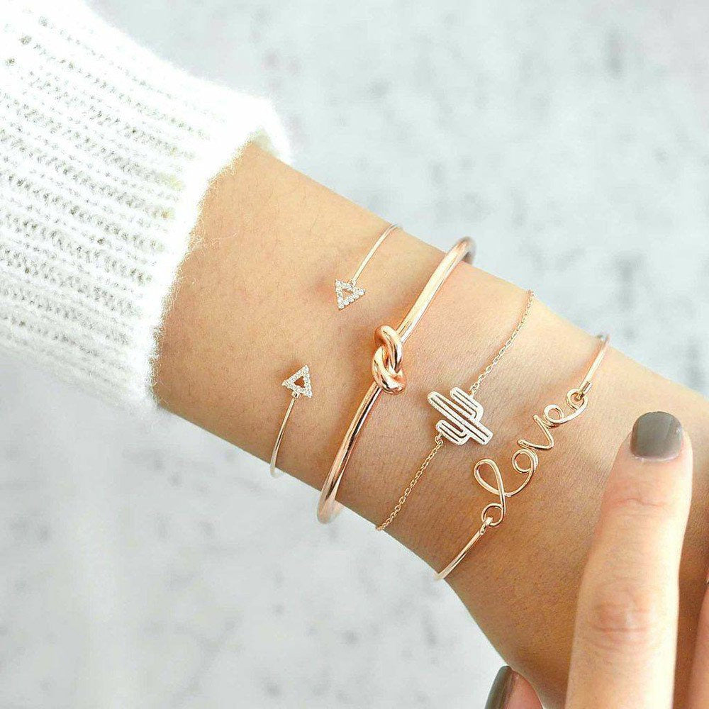 4PC Knot Love Gold Opening Vintage Beautiful Leaf Arrow Bangle Cuff Bracelets Se