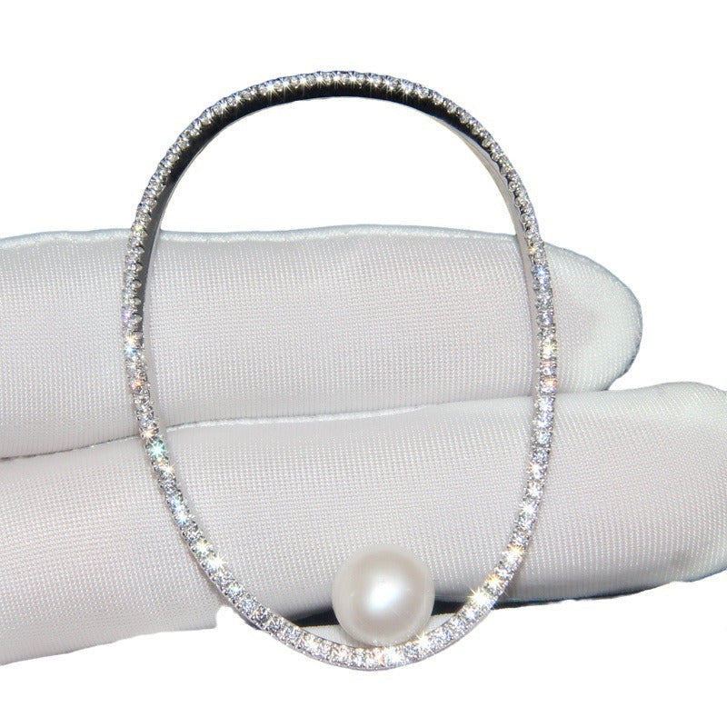 Sterling Silver with Crystal Diamond Pearl Earrings