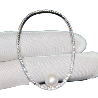 Sterling Silver with Crystal Diamond Pearl Earrings