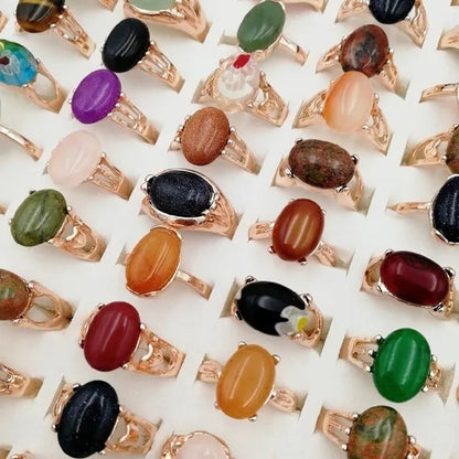 Mixed Wholesale 20Pcs/Gold-Plated Natural Gem Ring Printing Rose-Gold Women'S Je