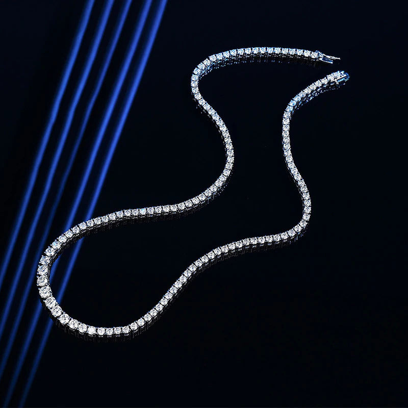14-24Inch All Moissanite Tennis Necklace for Men Women 100% Solid Silver Plated