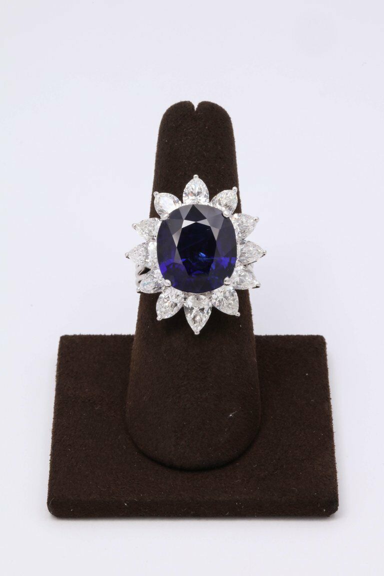 Natural Burma No Heat Blue Sapphire Ring 9.73 ct cushion