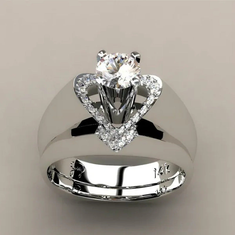New Fashion Creative Exquisite Women'S Heart Shaped Simulation Zircon Ring Set E
