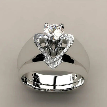 New Fashion Creative Exquisite Women'S Heart Shaped Simulation Zircon Ring Set E