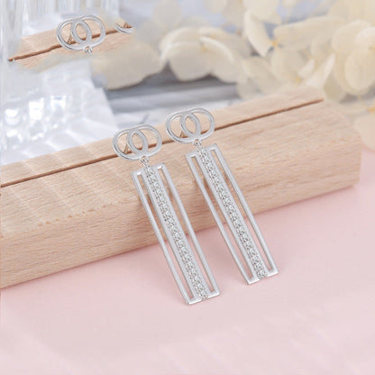 Fashion Personality Geometric Long Strip Earrings Female Temperament with Diamon