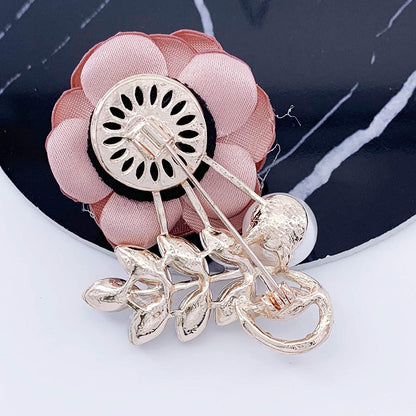 Women'S Flower Bouquet Elegant Rhinestone Brooch Pin Gold Tone