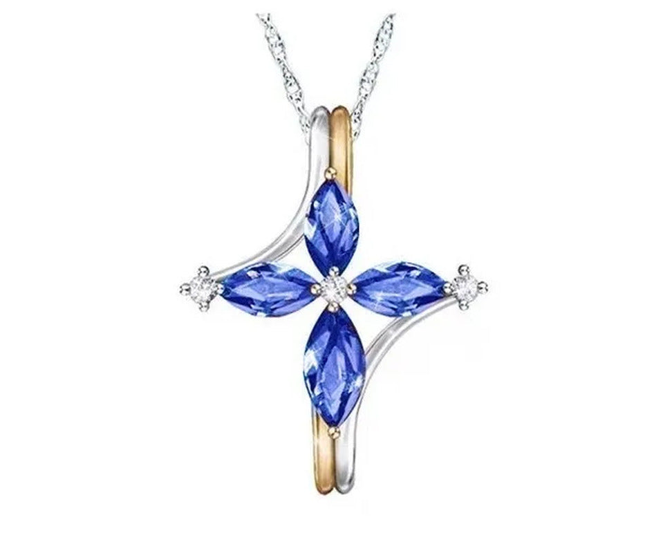 Exquisite 925 Sterling Silver Goldplated Natural Sapphire Amethyst Cross Ring Ea
