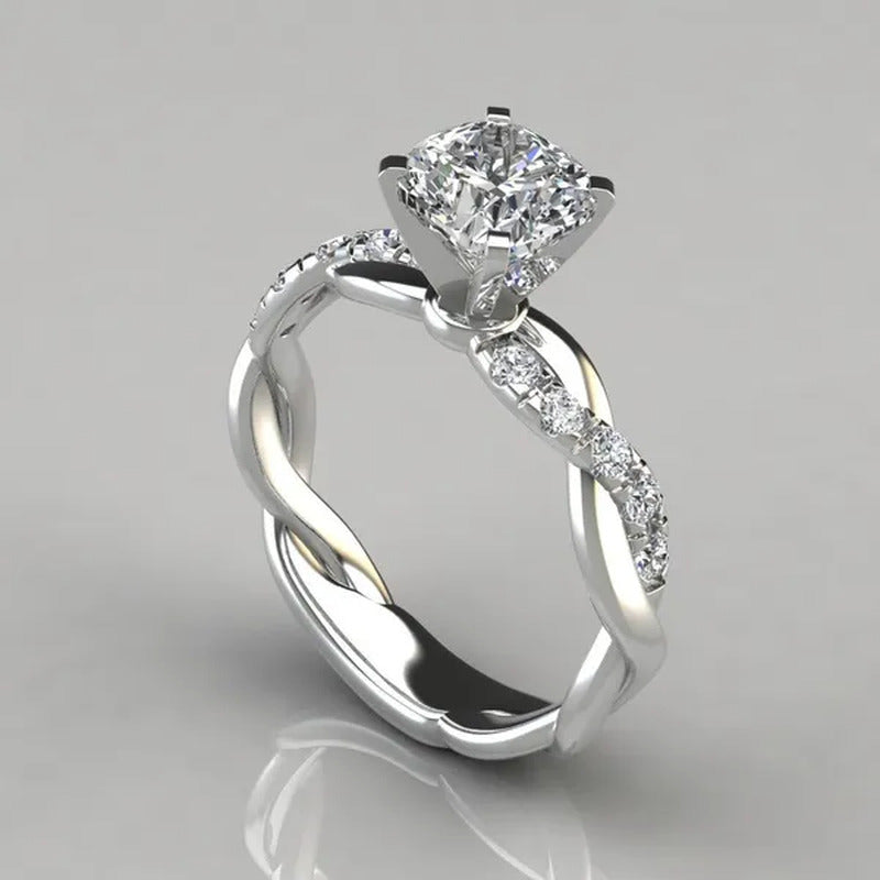 Exquisite Women'S Fashion Rose Gold Two-Color Princess Square Diamond Ring Bride