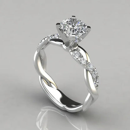 Exquisite Women'S Fashion Rose Gold Two-Color Princess Square Diamond Ring Bride