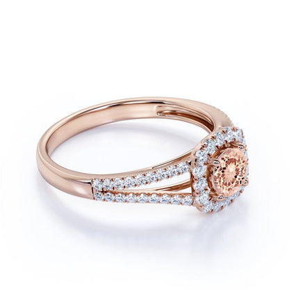1.25 Carat Created Morganite and Diamond Halo Engagement Ring in 10K Rose Gold f