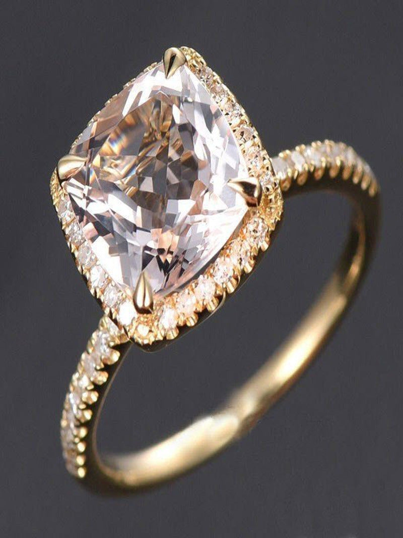 1.50 Carat Cushion Cut Peach Pink Morganite and Diamond Halo Engagement Ring in