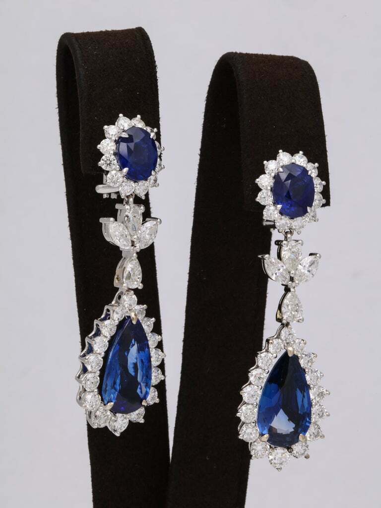 Blue Sapphire and Diamond Drop Earrings