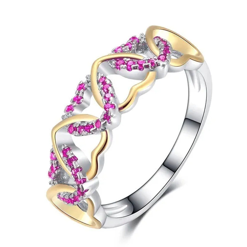 Silver Gold Two Tone Sapphire Ruby Emerald Gemstone Heart Twist Rings for Women