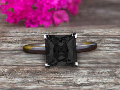 1.25 Carat Classic Princess Cut Black Diamond Moissanite Solitaire Engagement Ri