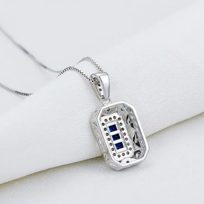 0.50 Ct Blue Sapphire White CZ 925 Sterling Silver Yellow Pendant Chain Necklace