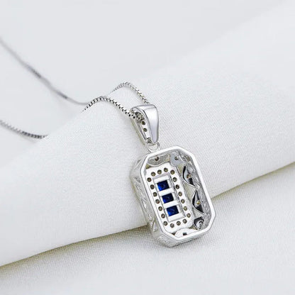 0.50 Ct Blue Sapphire White CZ 925 Sterling Silver Yellow Pendant Chain Necklace