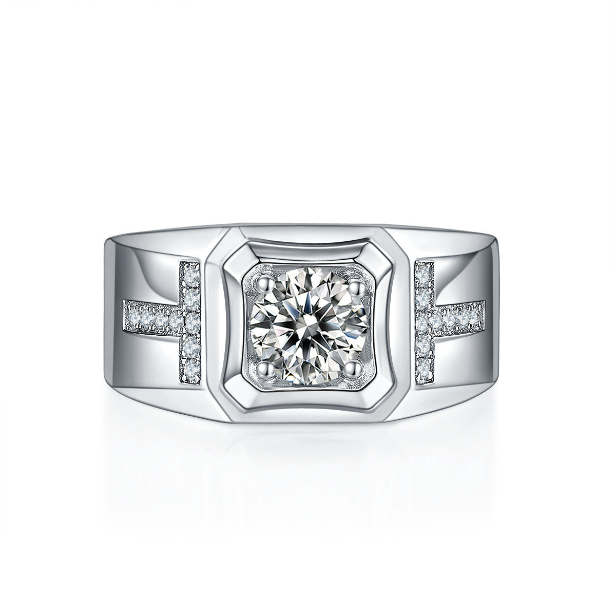Fashion New Moissanite Double T Men'S Ring S925 Silver Inlay